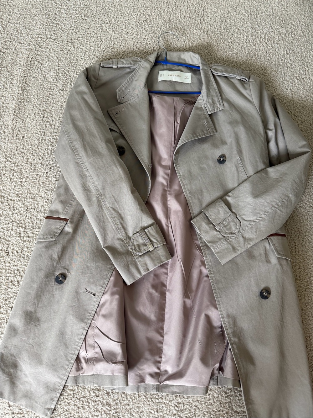 Zara Neutral Beige Trench Coat with Blush Lining